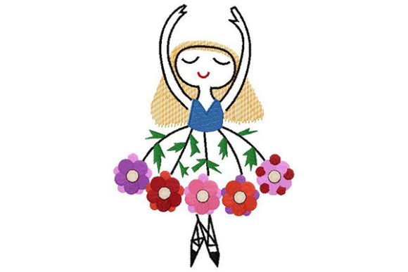 Dancing Ballerina Floral Dress Embroidery