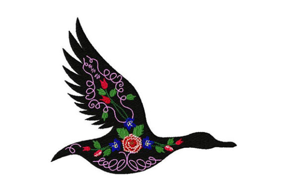 Flying Black Bird with Vintage Flowers Embroidery Review