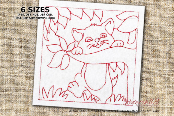 Funny Cat Redwork for Seasonal Collections