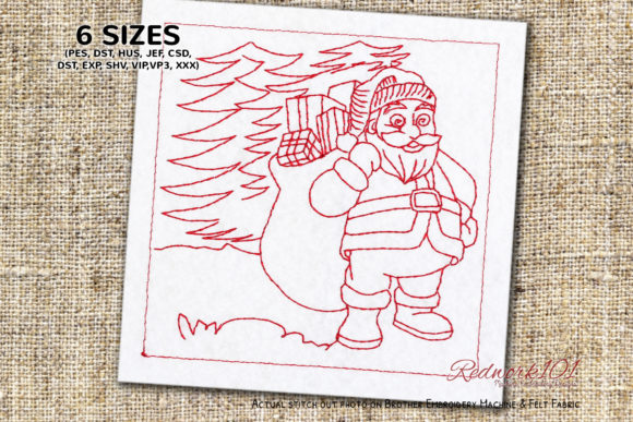 Santa Claus with Gift Redwork Review