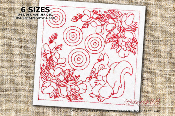 Squirrel in Forest Redwork Embroidery Review